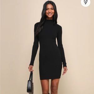 Lulus Dashing Black Ribbed Mock Neck Long Sleeve Bodycon Mini Dress